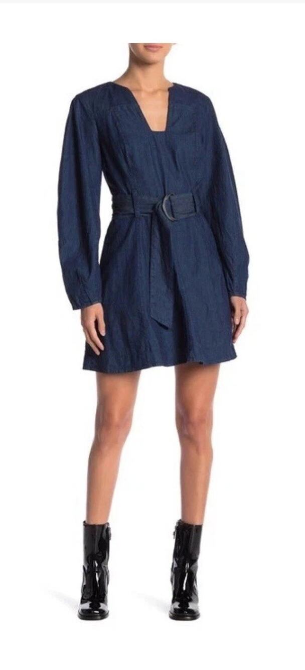 Free People Womens Karmen Cotton Denim Dress Deep Sea Wash Size Medium $148
